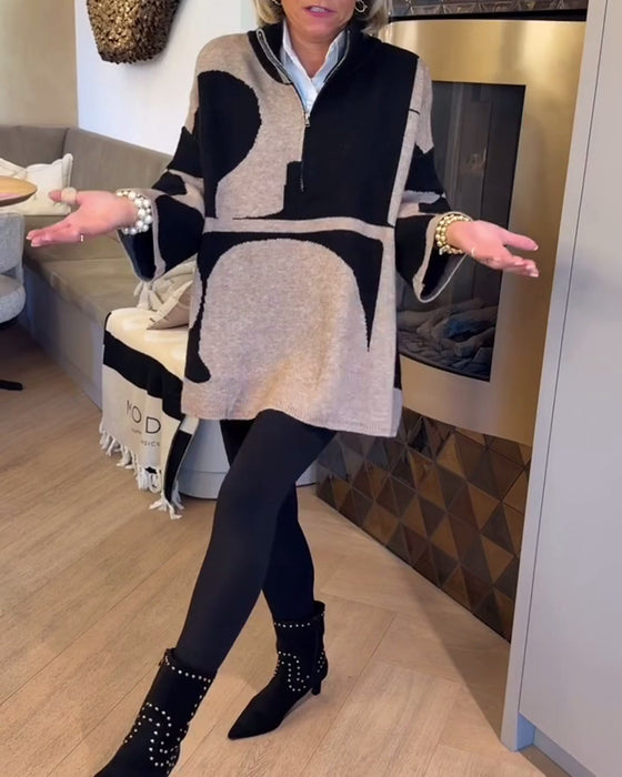 Pullover Med Halv Lynlås Og Moderne Stående Krave