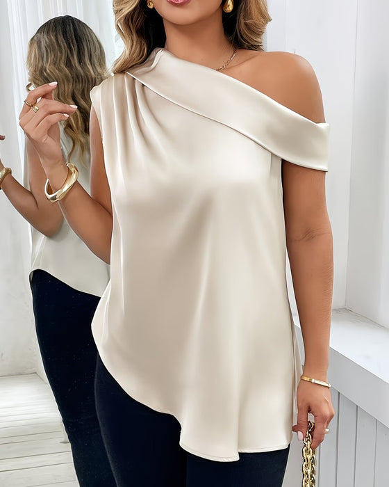 Bluse En Skulder Kortærmet Satin