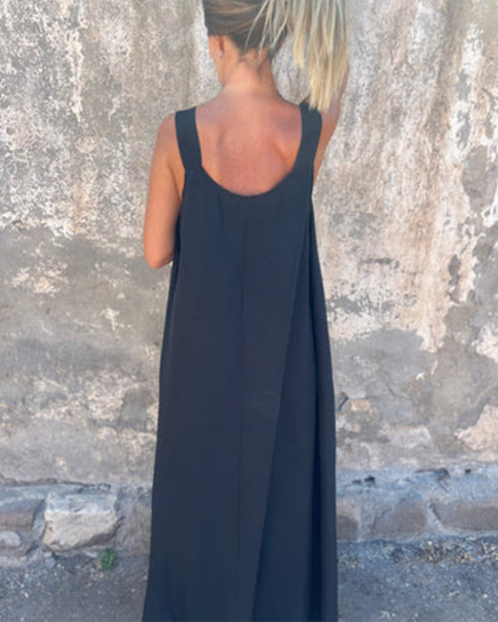 Kjole Ærmeløs Ensfarvet Fashion Lang