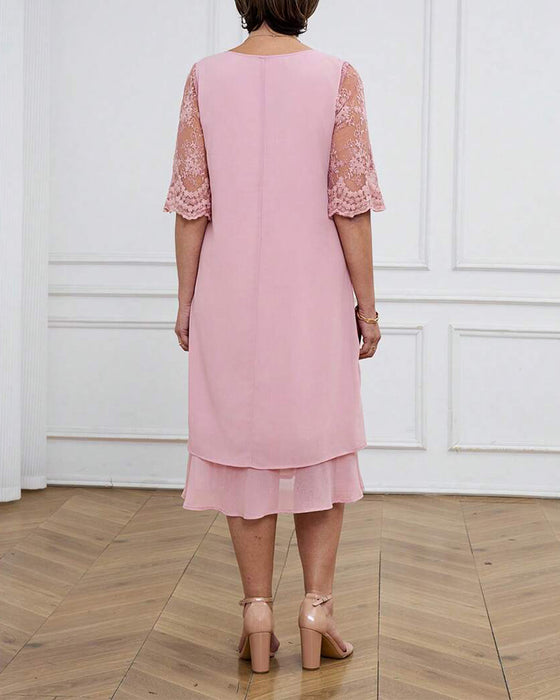 Kjole Modebevidst Og Elegant Blonder Midilange Ærmer