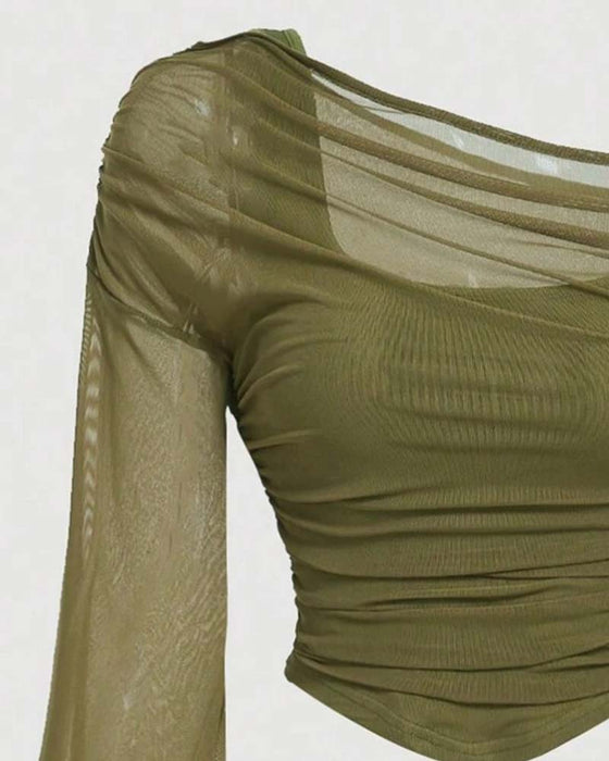Bluse Net Rynket Lang Ærme Cami
