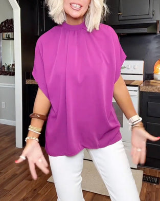 Bluse Mock Neck Løs Ensfarvet