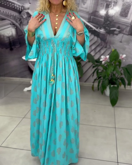 Kjole Løs Ferietryk Talje Maxi