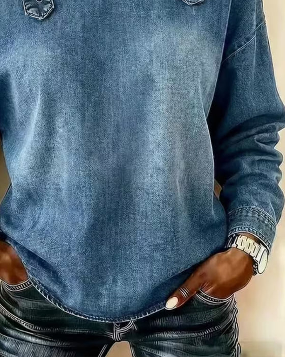 Bluse Spagettibånd Off-Shoulder Denim Metal Knap