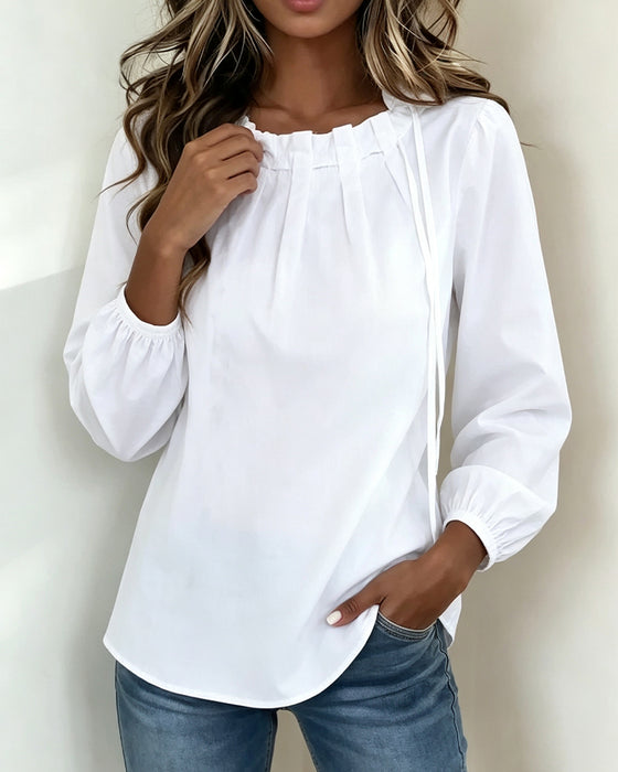 Bluse Enfarvet Rund Hals