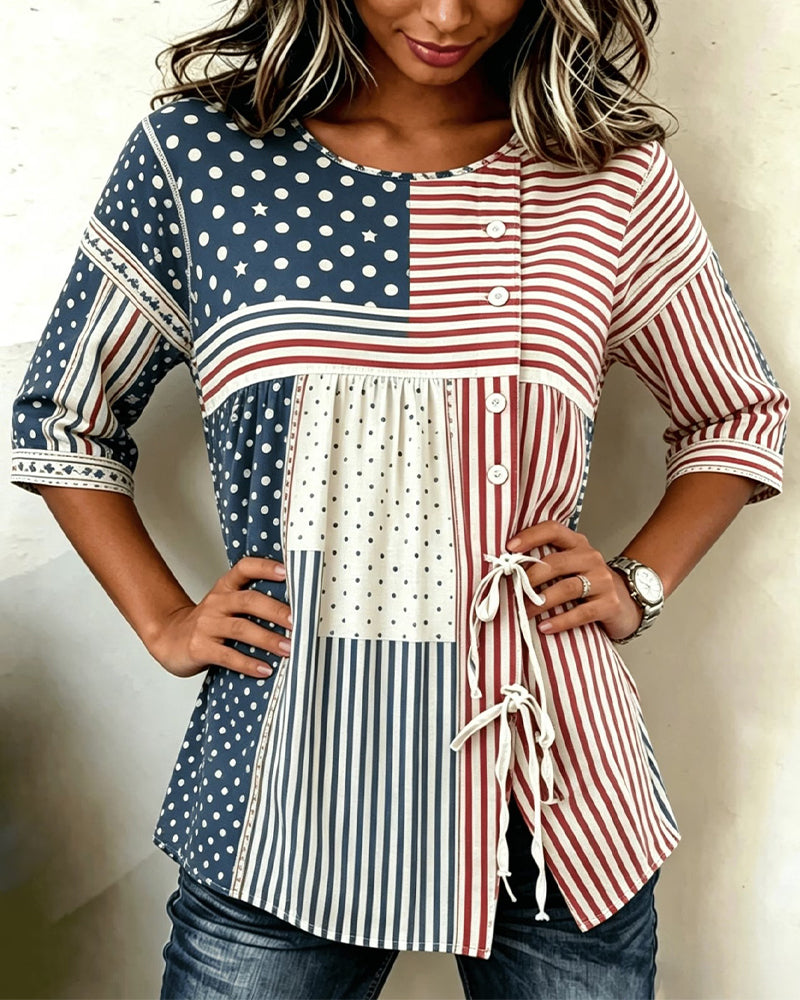 Bluse Flag Tryk Patchwork Slips
