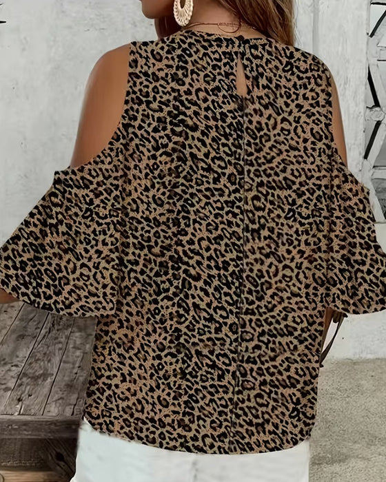 Bluse Leopardtryk Cold Shoulder Mode