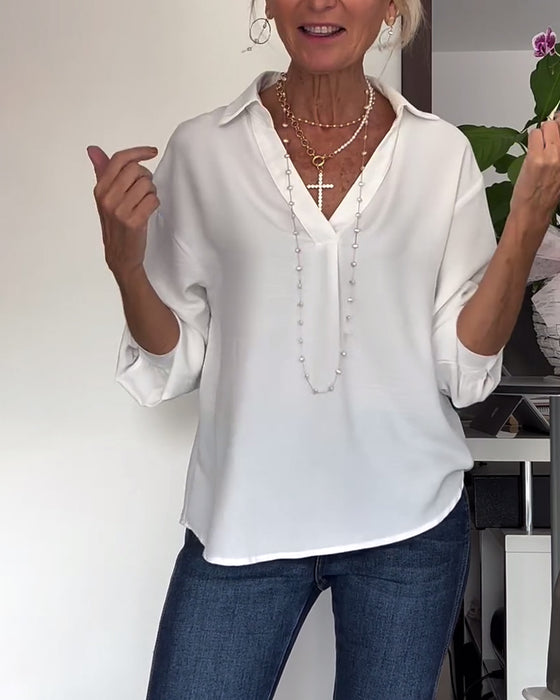 Hvid langærmet top med skjortekrave