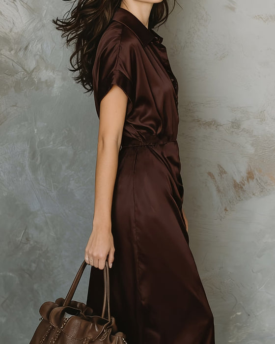 Kjole Revers Elegant Skjorte Midi