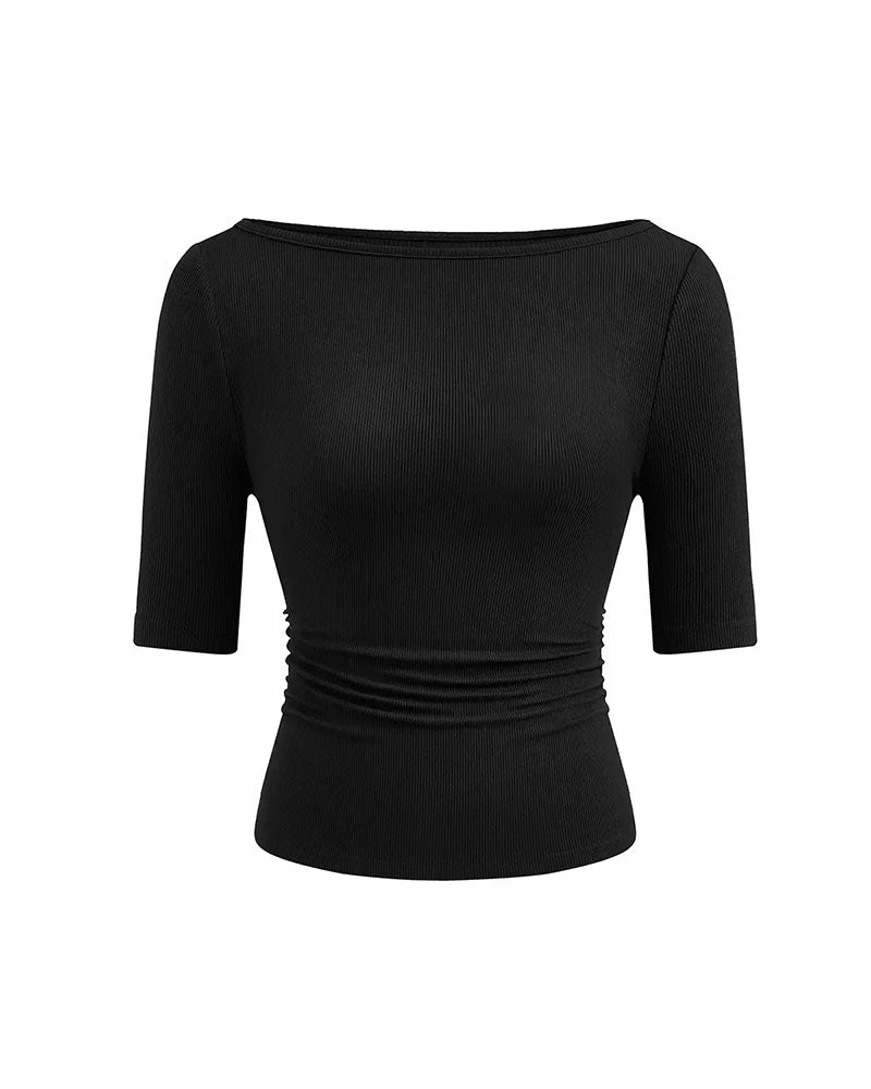 T-Shirt Off-Shoulder Strikket Ensfarvet