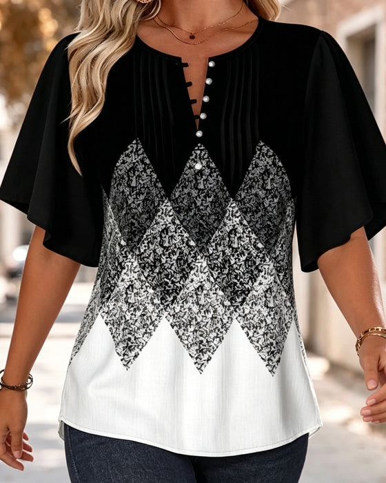 T-Shirt Diamantgitter Gradienttryk V-Hals