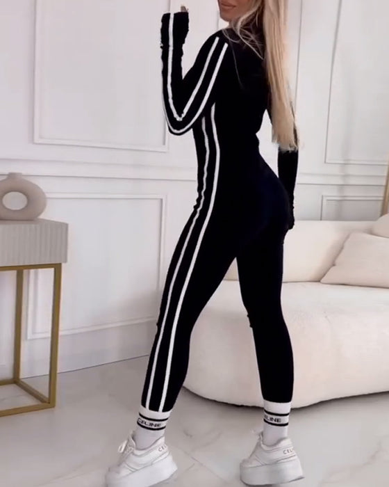 Jumpsuit afslappede sportsstribede tights og slankende