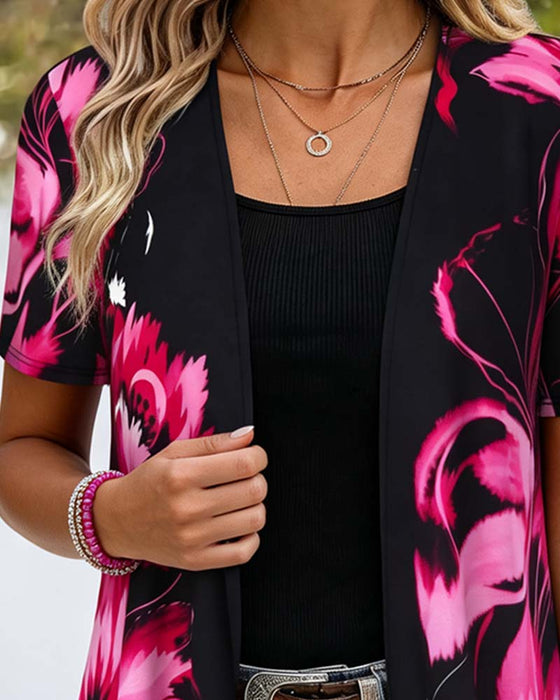 Bluse Sort Base Rose Rød Blomstret