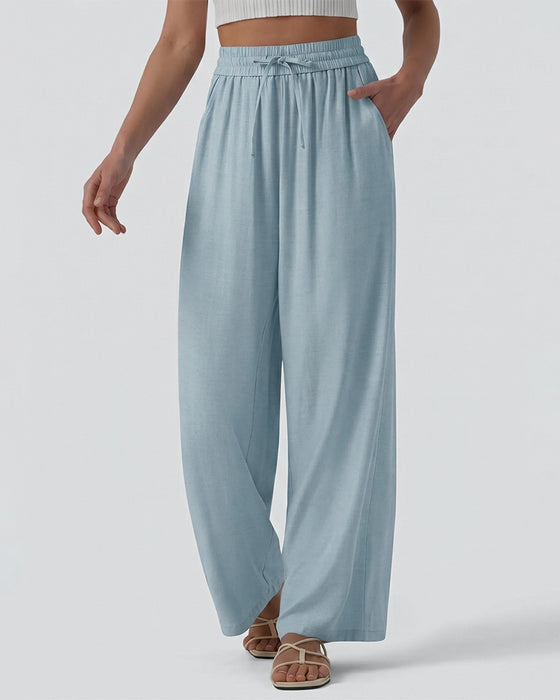 Bukser Elastisk Talje Bred Ben Bind Casual