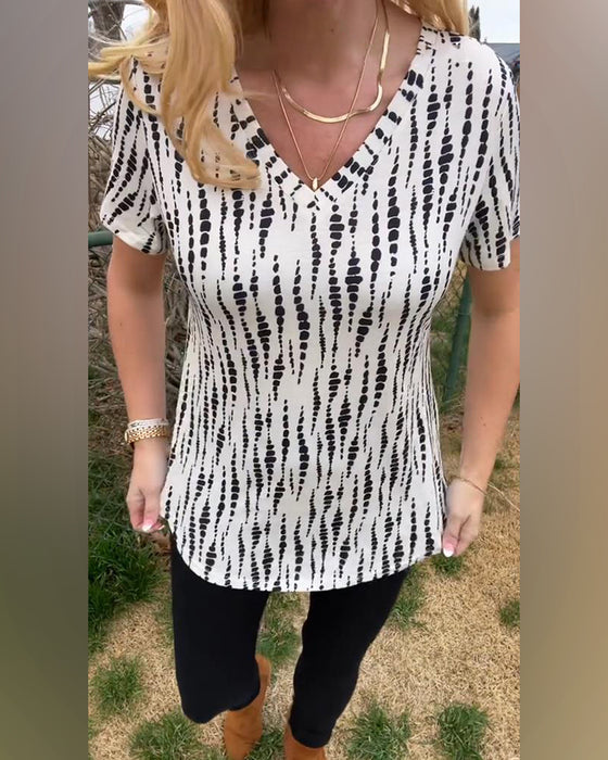 T-Shirt Trykt Kortærmet V-Udskæring