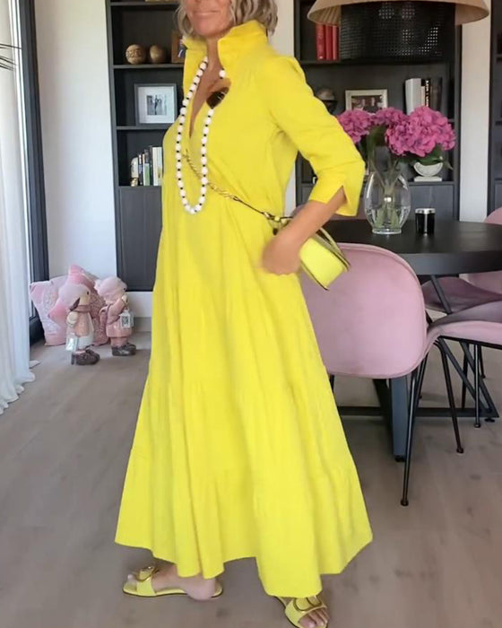 Lang gul kjole med lommer