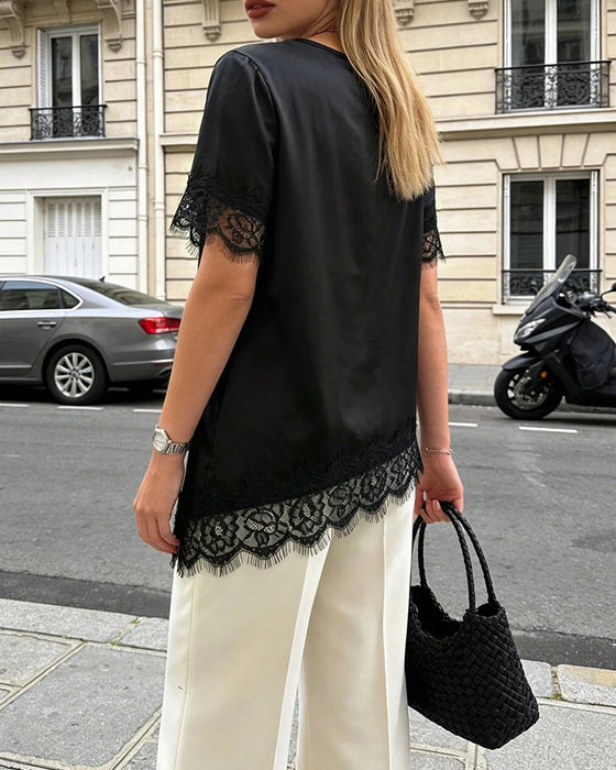 Bluse Uregelmæssig Blonder Casual
