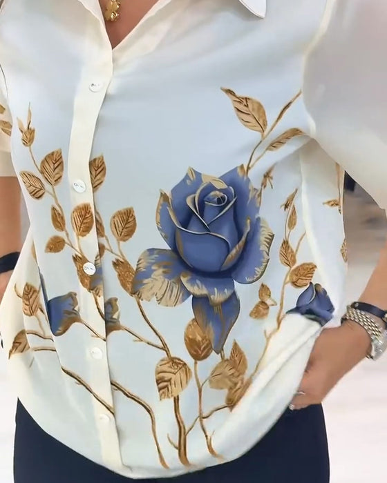 Bluse Krave Puff Ærme Knapforkant