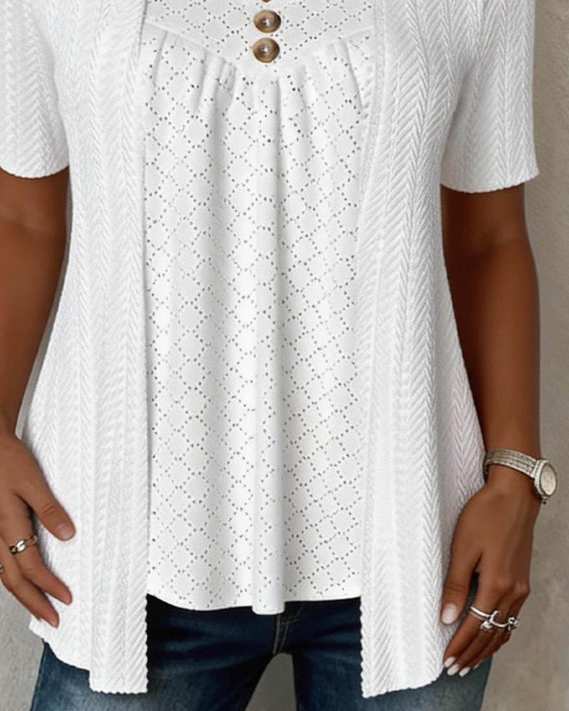 Bluse Falsk Lagdelt Firkantet Hals Hullet Patchwork
