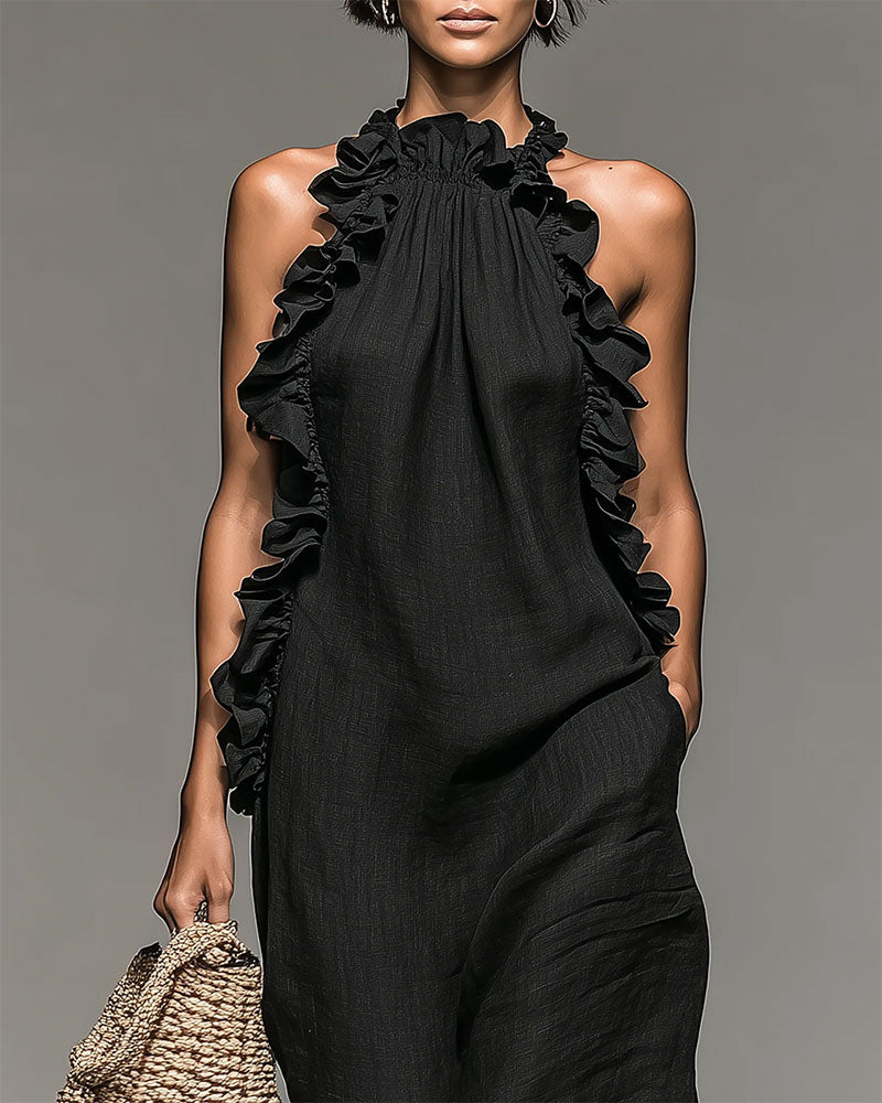 Kjole Halterneck Rynket Lang