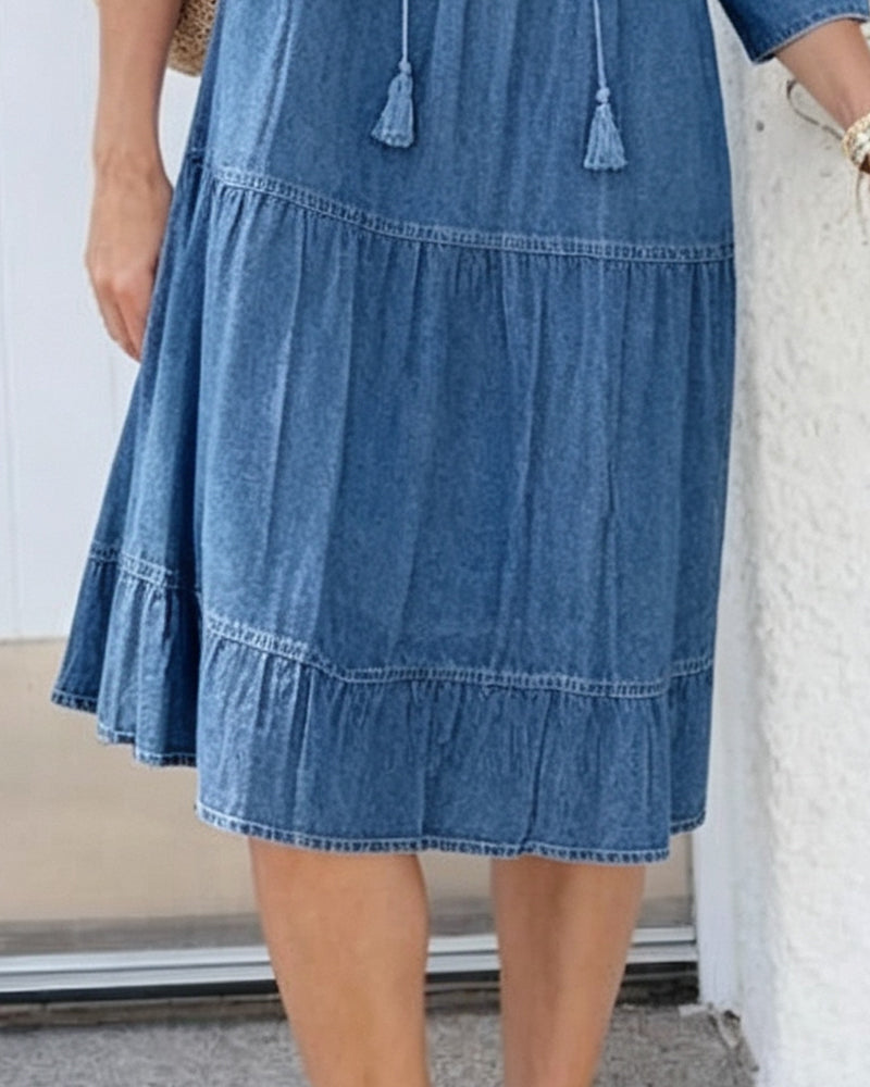 Kjole Løs Slips-Detalje Denim