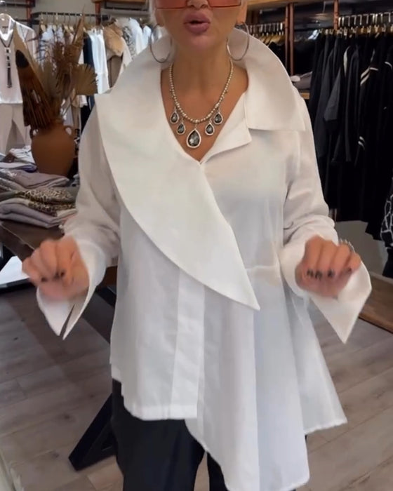 Skjorte Uregelmæssig Krave Ensfarvet