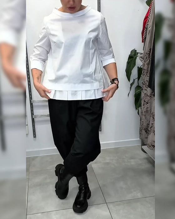 100% Bomuld Bluse Vid Krave Ensfarvet Casual