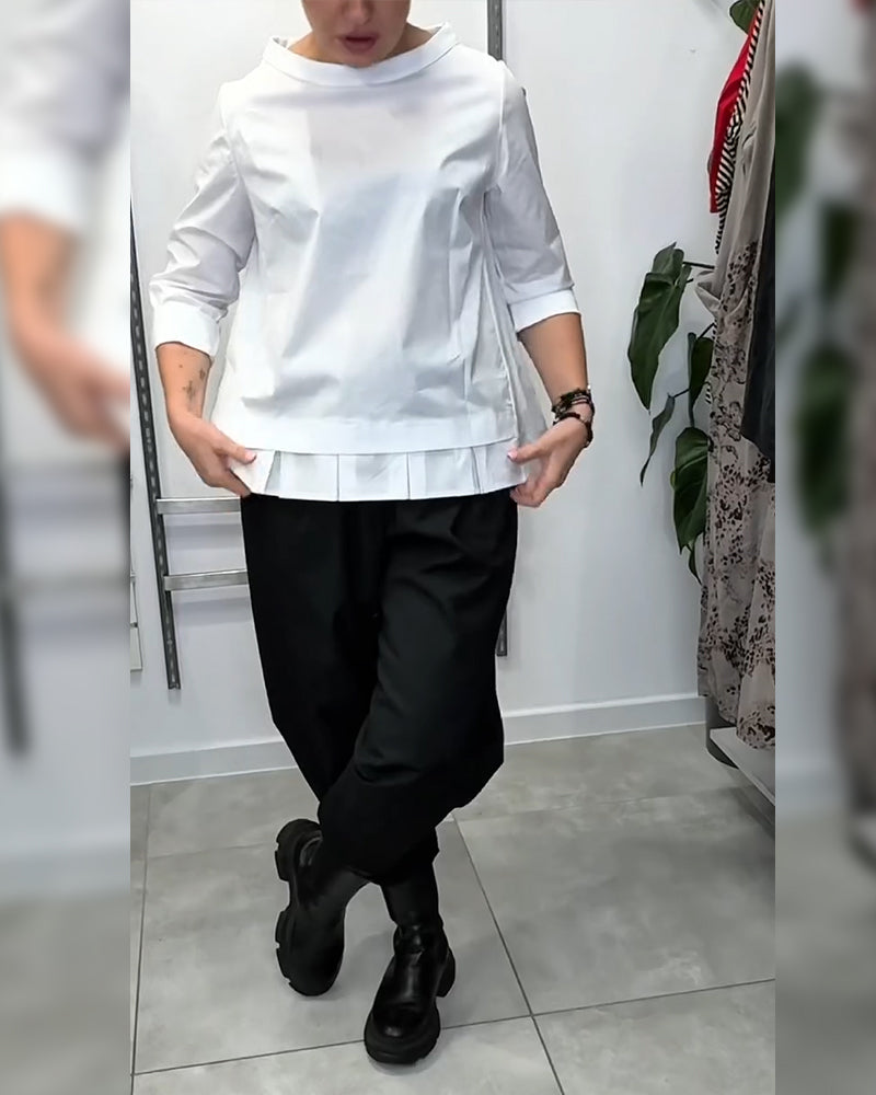 100% Bomuld Bluse Vid Krave Ensfarvet Casual