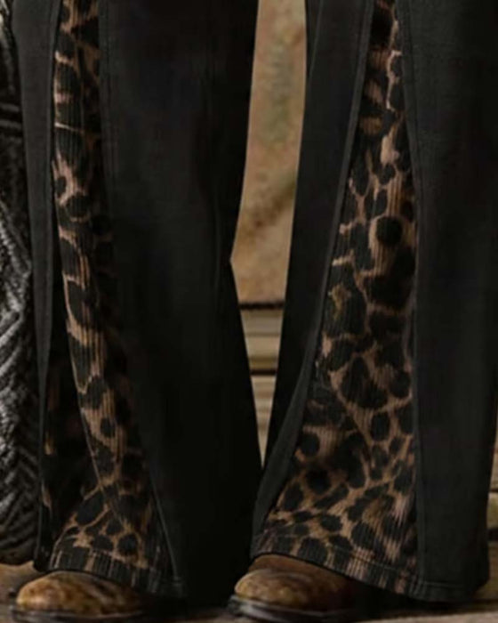 Bukser Leopardmønster Vide Patchwork Afslappet