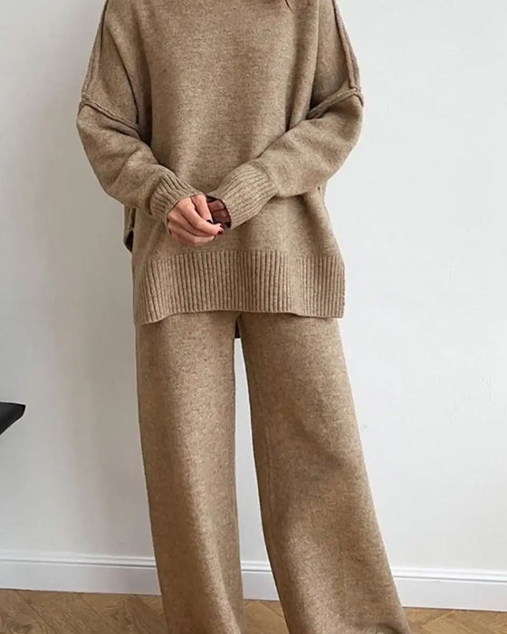 Sæt Ensfarvet Løs Sweater
