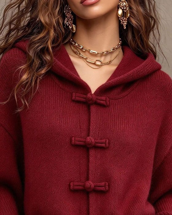Cardigan Ensfarvet Med Hætte Sweater