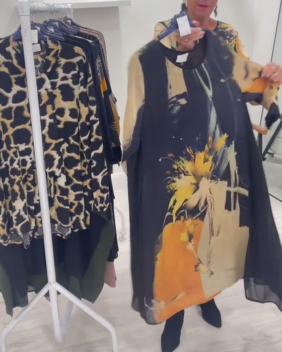 Kjole Med Rund Halsudskæring Og Retro Tryk