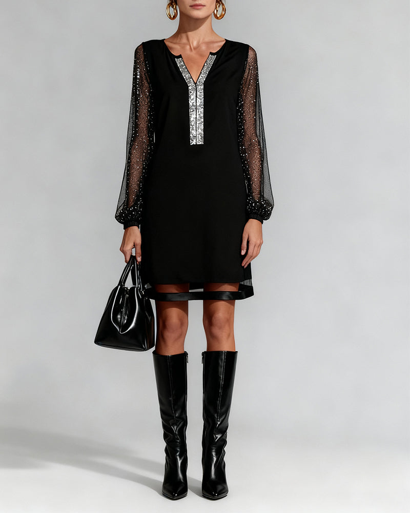 Kjole Elegant V-Hals Rhinsten