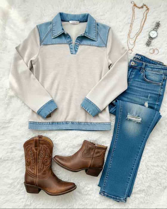 Sweatshirt Fashionabel Flip Farveblok Sammensat