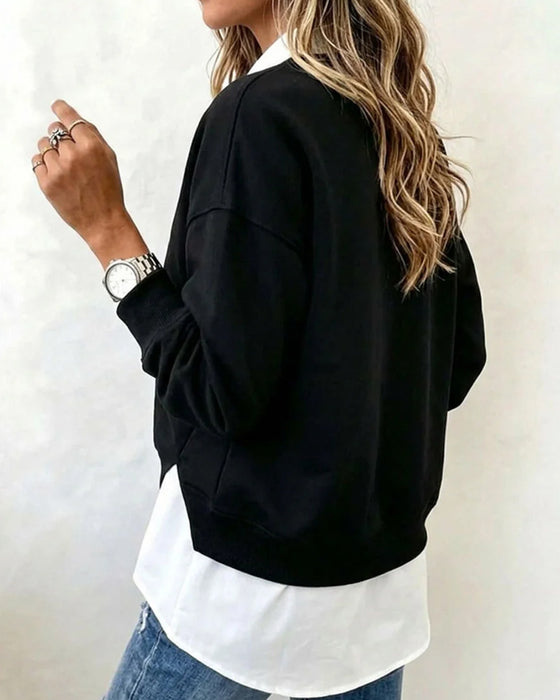 Sweatshirt Falsk Todelt Patchwork Med Krave