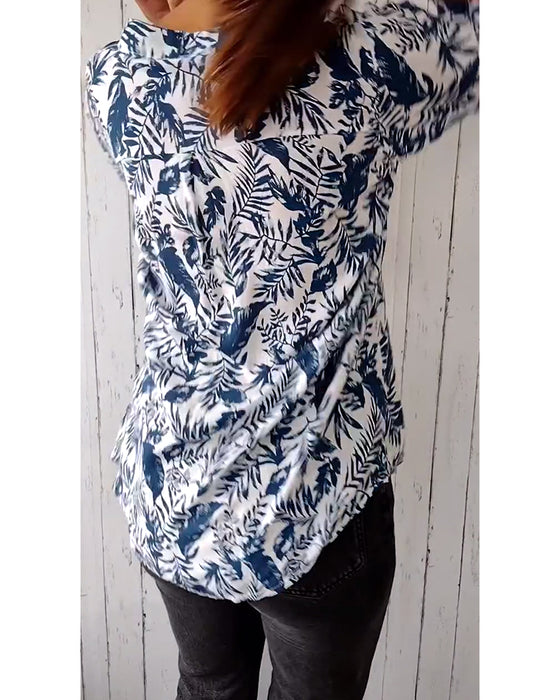 V-halset bluse med bladprint
