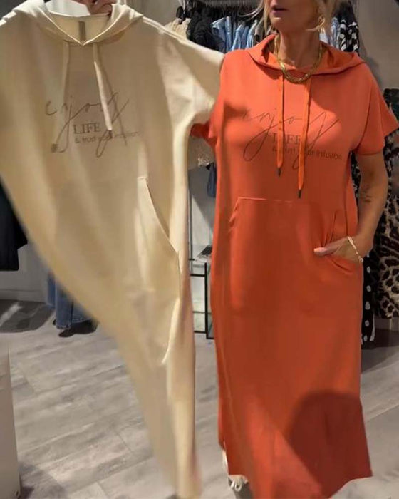 Kjole Med Hætte Afslappet Snørebånd