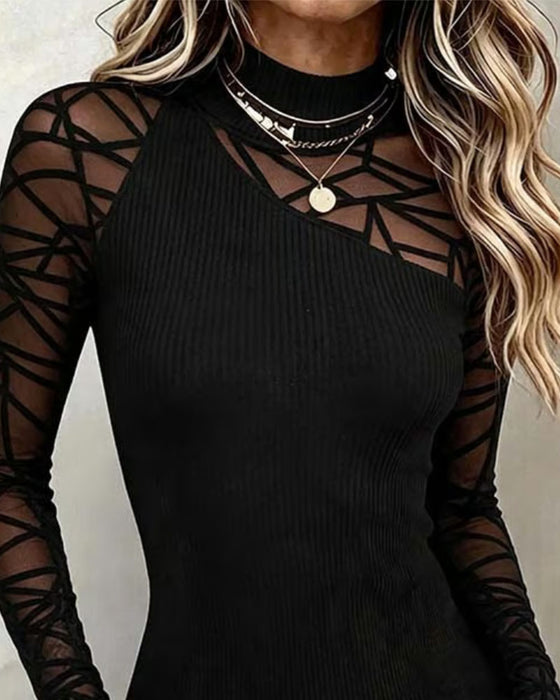 Top Turtleneck Patchwork Trendy