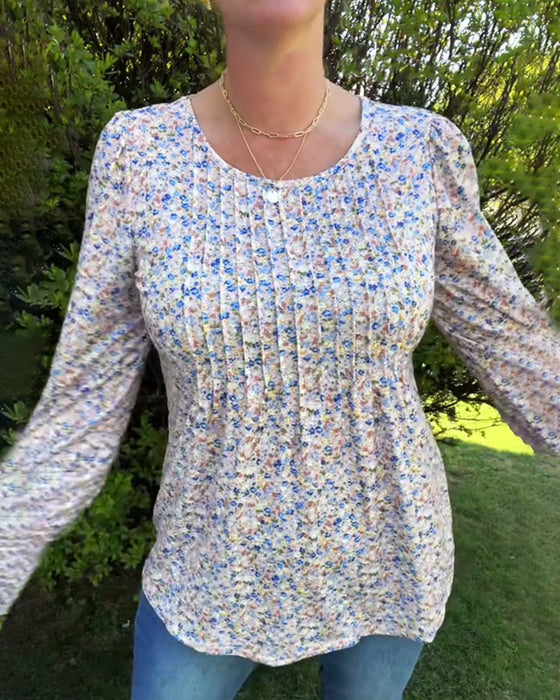 Puffærme-Blomstret Plisseret Top