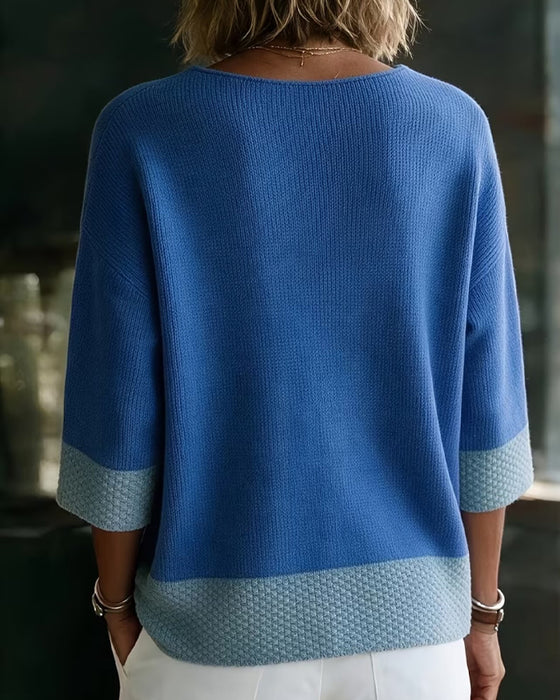 Cardigan Kontrastfarve V-Hals To-Knapper