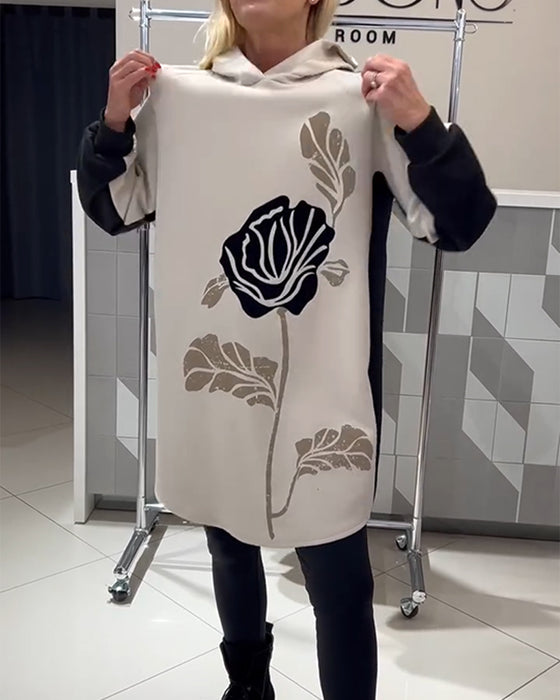 Kjole Med Hætte Farveblok Blomstertryk