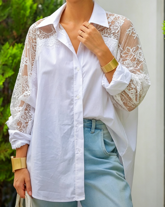Bluse Blonder Patchwork Slag Lang Ærme