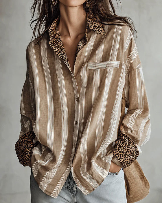Skjorte Casual Skjortekrave Leopard Stribe