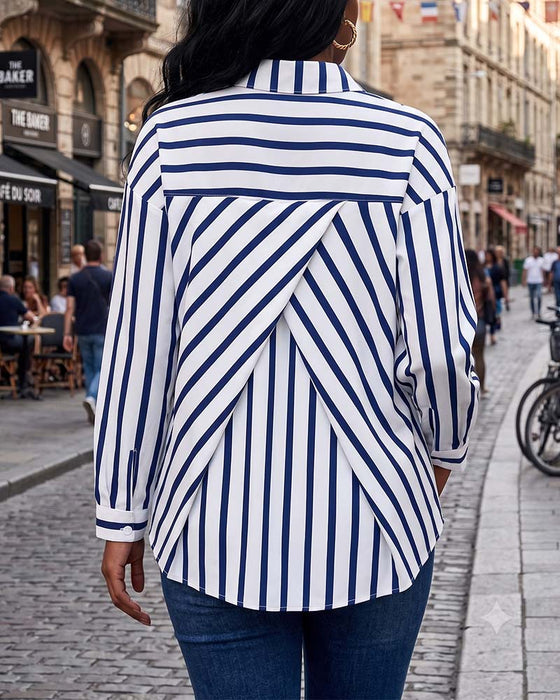 Bluse Stribet Ryg Kors Uregelmæssig