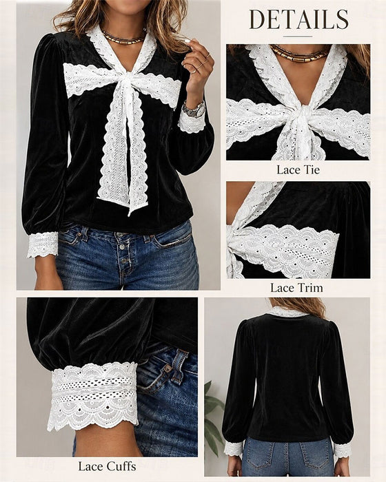 Top V-Hals Sløjfe Patchwork