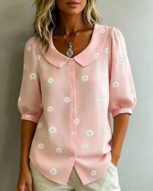 Afslappet Bluse Blomstret Puffærmer