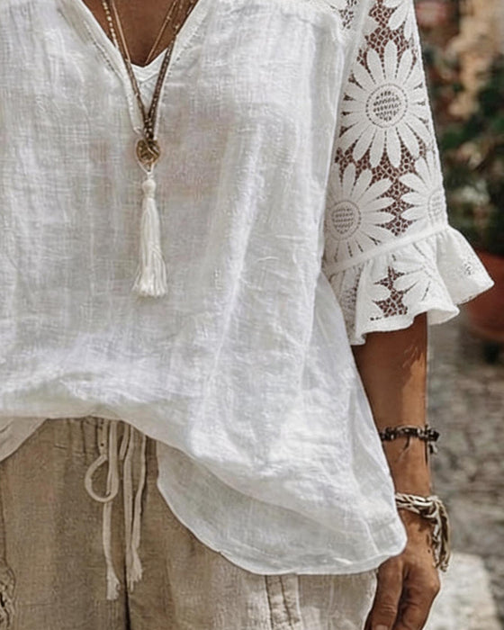 Bluse V-Hals Tusindfryd Patchwork