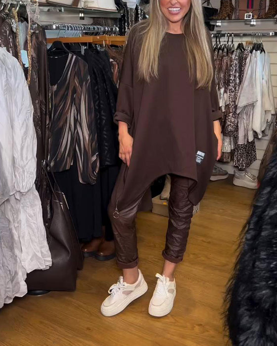 Sweatshirt Med Rund Hals Og Løs Passende Egenskaper