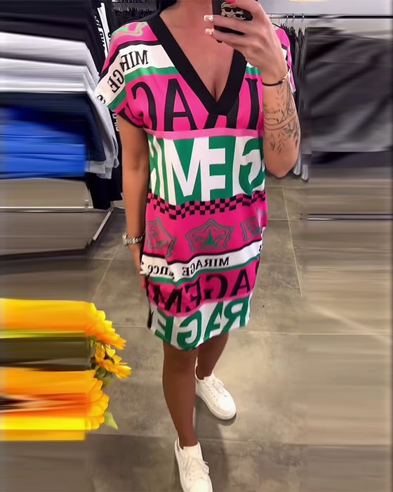 Kjole Printet V-Hals Kortærmet