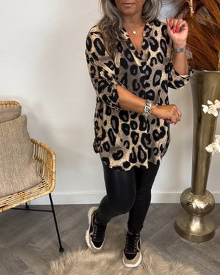 Langærmet top med leopardprint